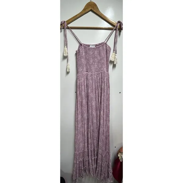 Olia Bradlea Smocked Tassel Tie Shoulders Maxi Dress Women size Medium - Image 3