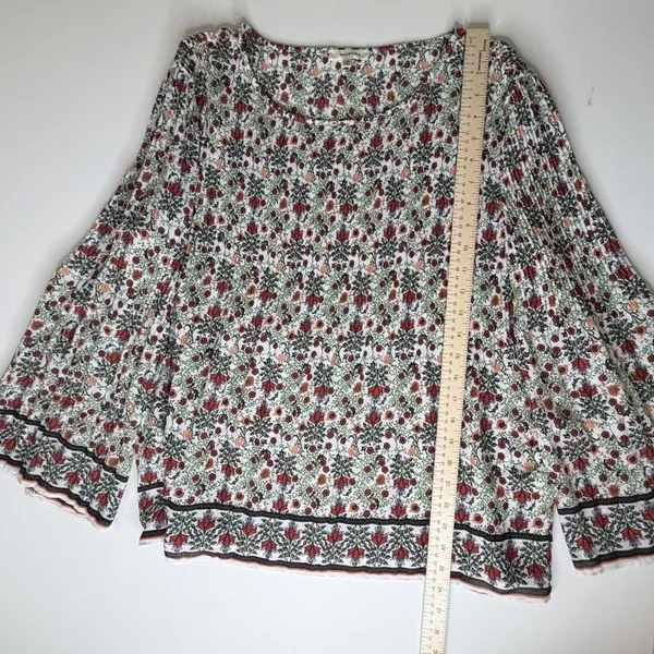 Max Studio Floral Bell Sleeve Pleated Peasant Blouse Large Multicolor Boho Comfy - Image 8