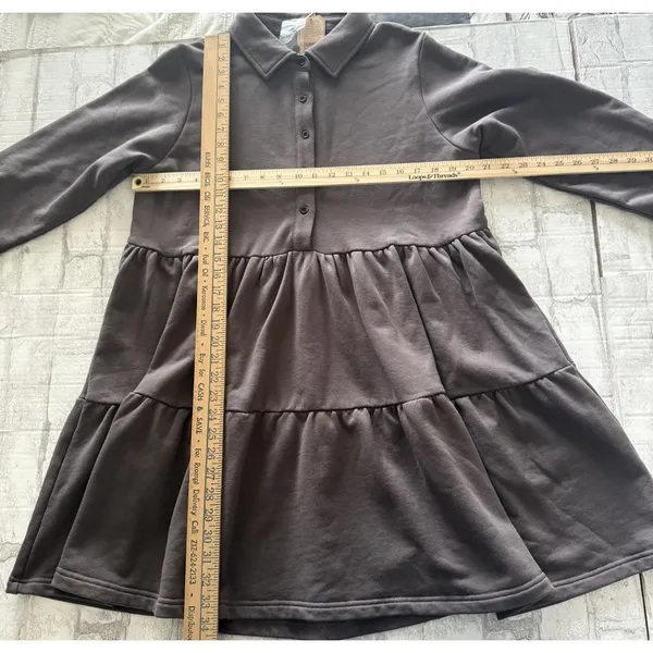 Natural Life Sylvan Sweatshirt Dress Charcoal Tiered Button Down Long Sleeve L - Image 8
