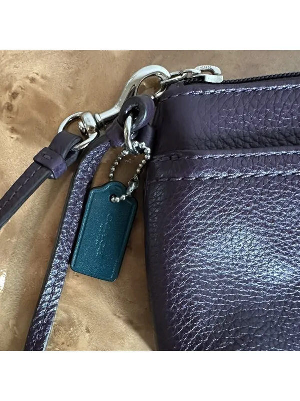 Coach Plum Purple Pebbled Leather Wristlet Pouch Zip Clutch - Image 3