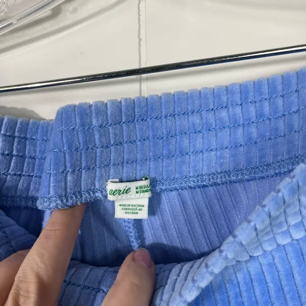 Aerie Bright Blue Corduroy Ribbed Material High Rise Flare Pull On Pants Medium - Image 3