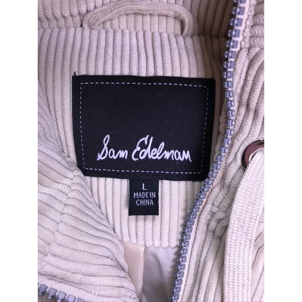 Sam Edelman Puffer Jacket Women Large Cream Corduroy Hooded Outerwear - Image 2