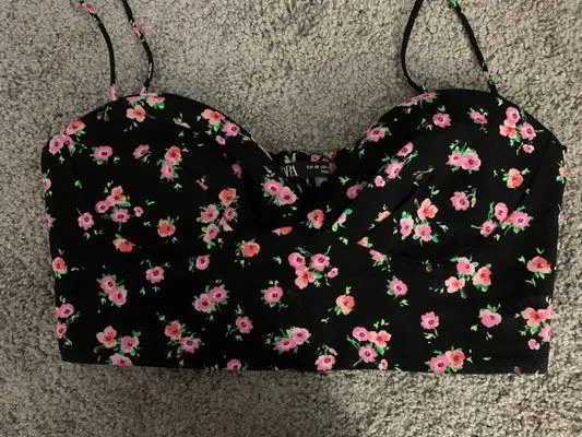 ZARA Black Floral Corset Tank - Image 2