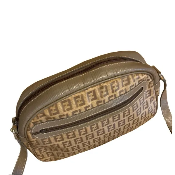 Vintage 1990'S Fendi Zucchino Ff Logo Brown Coated Canvas W/Leather Trim Bag - Image 8
