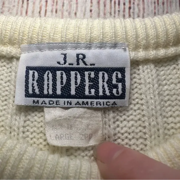 Vintage 80s Knit‎ Sweater Ribbed Womens Large Retro Cream Crewneck Pullover USA - Image 3