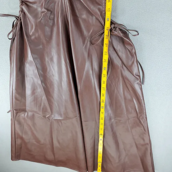 7 For All Mankind Dress Womens S Brown Faux Leather‎ Cutout Midi NEW - Image 9