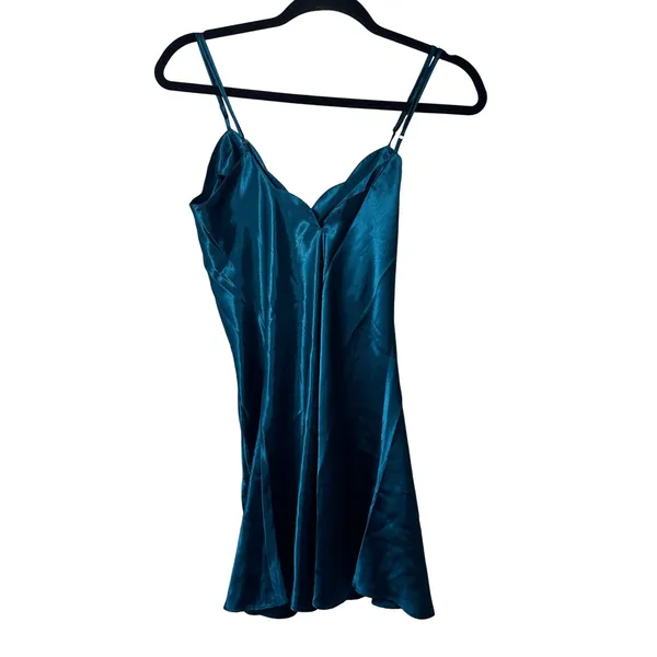 Fredericks of Hollywood Teal Satin Mini Slip Dress Lingerie SZ S New Years‎ - Image 2