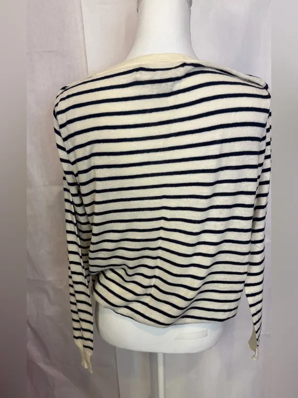 Ralph Lauren Navy and White Striped Long Sleeve Crewneck - Image 4