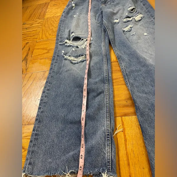 Zara The 90'S Full Length Jeans high Rise med blue size 8 causal distressred - Image 3