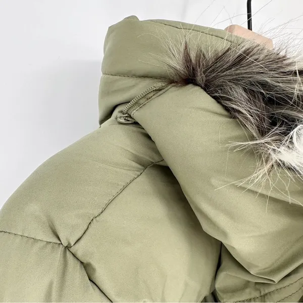 Sam Edelman Water Repellent Faux Fur Trim Puffer Jacket Quilted Green Women's M - Image 9