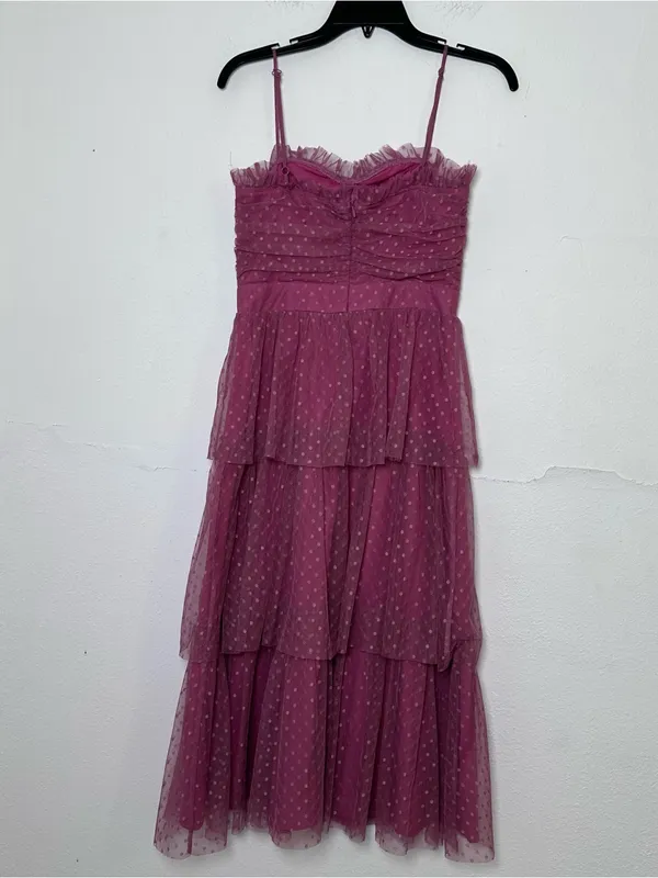 Lulu's Sweetheart Style Mauve Polka Dot Bustier Tiered Midi Dress Size S - Image 5