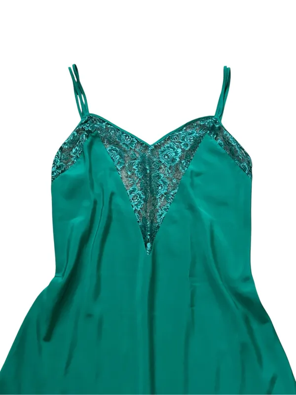 Vintage Victoria’s Secret 90s Emerald Green Satin Lace Slip Dress Coquette - Image 2