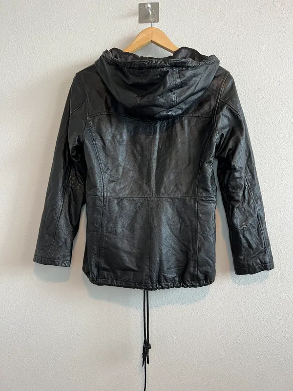 Wilson's Leather Black leather Jacket With Hoodie - Image 3