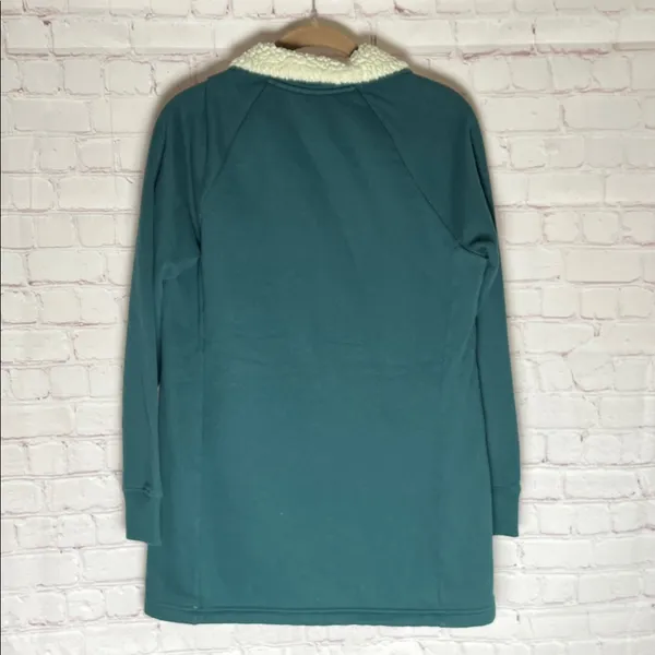 L.L. Bean Green Zip Up Sweatshirt with Cream‎ Sherpa Collar Woman’s Size XS - Image 3