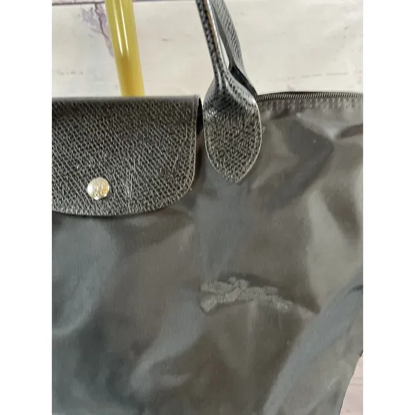 Longchamp Le Pliage Small Black Tote Bag Black Embroidered Nylon Handbag - Image 4
