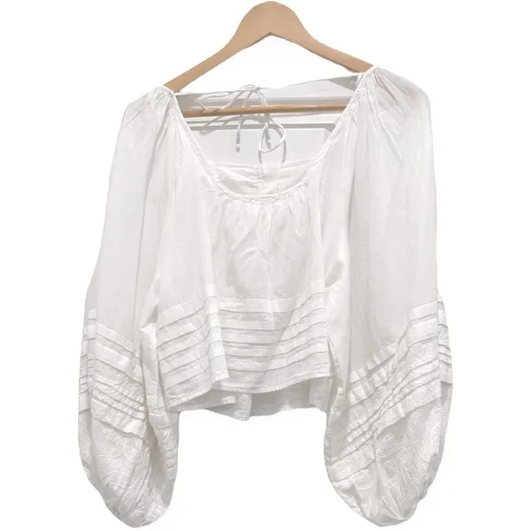 Anthropologie Shirt Women SIZE XXS White Romantic Babydoll Embroidered Victorian - Image 4