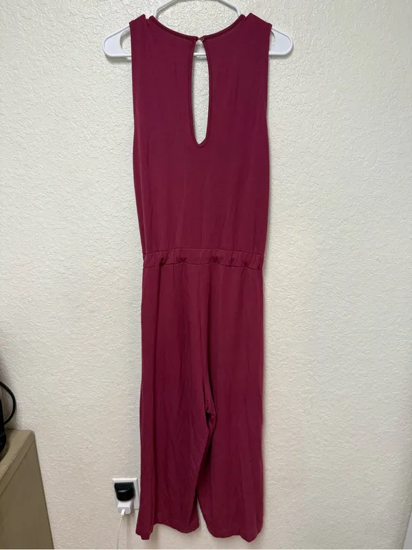 QUINCE Sleeveless V-Neck French Terry Modal Jumpsuit in Rose Size Large - Image 4