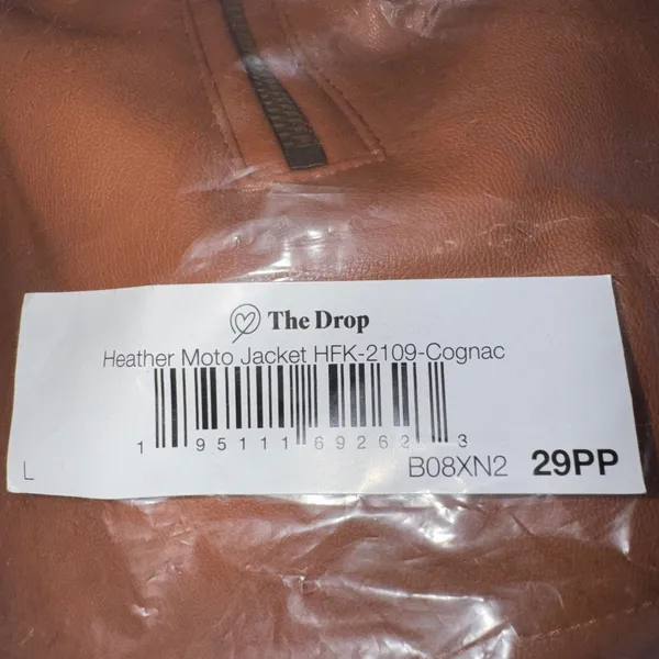 The Drop Heather‎ Moto Jacket Cognac Faux Leather Zip Womens Size L - Image 7