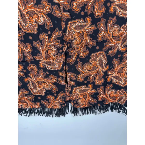 Vintage Clio Maxi Skirt 12 Black Orange Paisley Beaded Fringe Boho Y2K 90s Artsy - Image 10