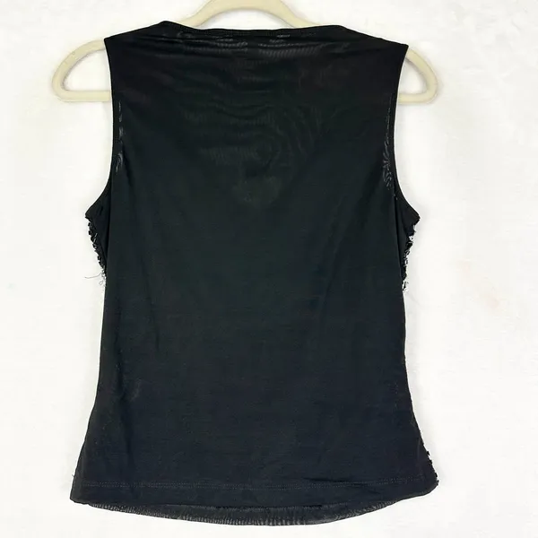 Vintage Cache Sequins Beaded Tank Top Size Small Y2K Black Mesh Whimsigoth - Image 2