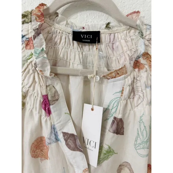 VICI Exclusive Seashell Print Tiered Mini Dress NWT Large Coastal Beach - Image 4