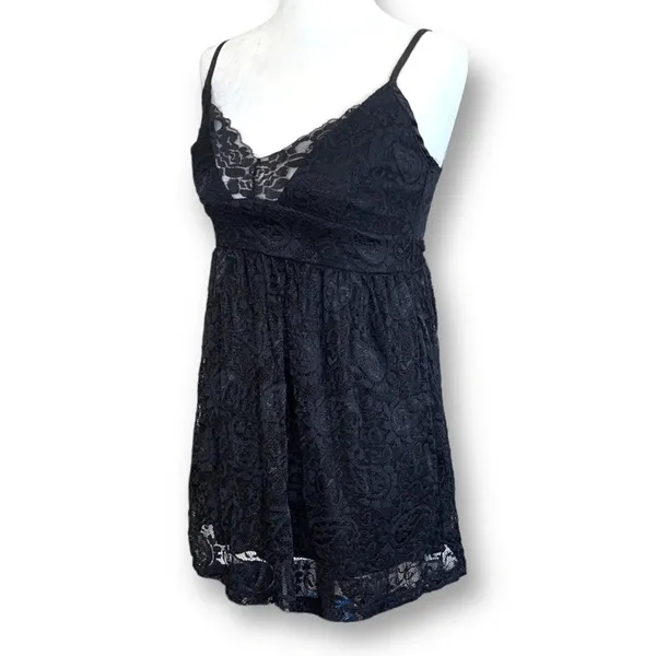 Y2K Whimsigoth Fairy Grunge Dark Romance Ethereal Sheer Lace Cami Babydoll Top‎ - Image 2