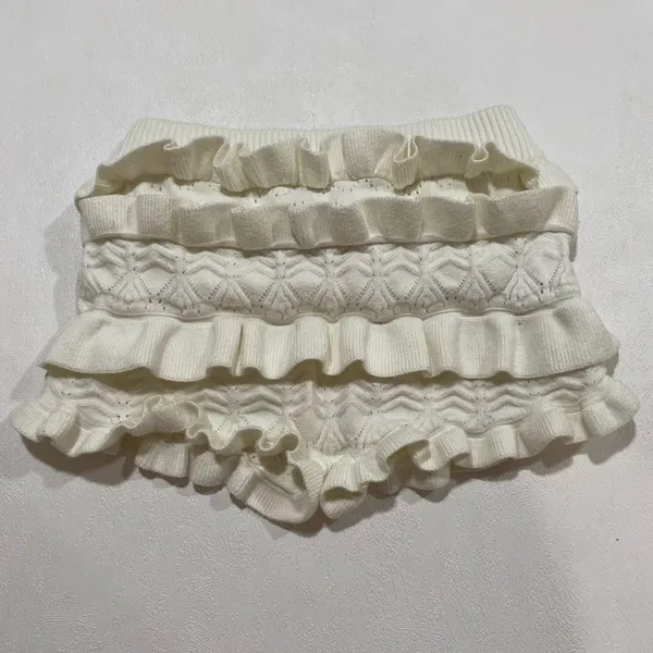 Edikted Size XS White Ruffle Knit Micro Shorts Pointelle Coquette Y2K - Image 3