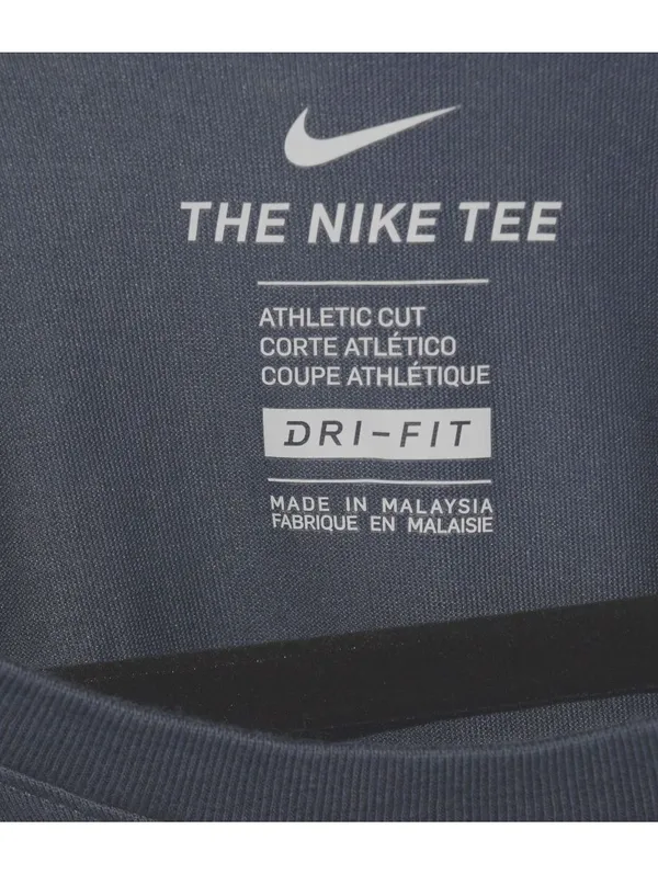 Nike Dri-Fit Slate Blue Big Swoosh Logo T-Shirt Athletic Cut Short Sleeve - Image 3