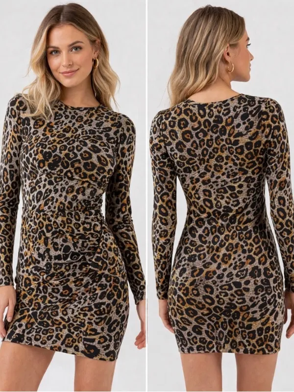 Francesca's June & Ivy Tammy Ruched Leopard Luxe Mini Dress Medium Night‎ Out - Image 2