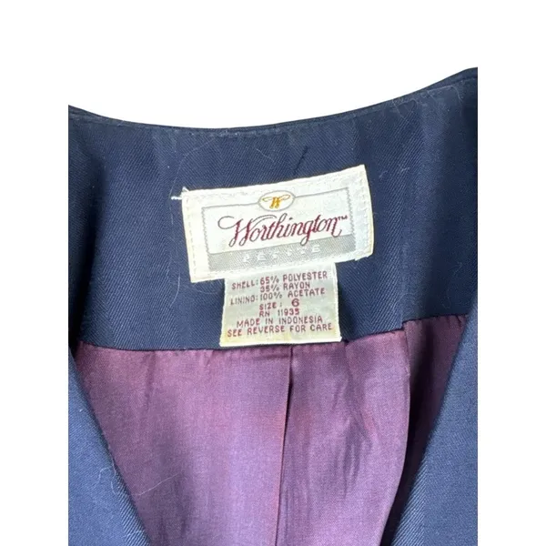 Vintage 80s Worthington Petite Navy Blue Blazer Double Breasted 6P Power Suit - Image 6