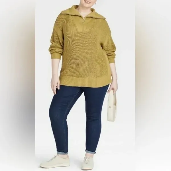 Ava & Viv Quarter Zip Shaker Stitch Pullover Sweater Moss Green Size X / 14W - Image 3