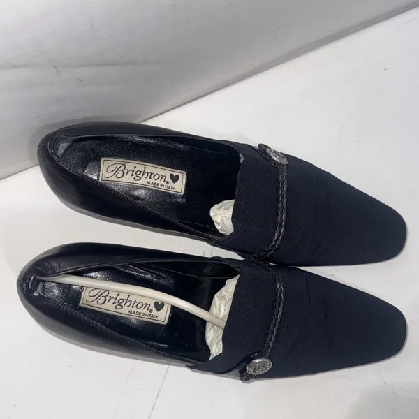 Vintage Y2K Brighton Quincy Black Italy Mesh Braided‎ Leather Closed Toe Heels 9 - Image 2