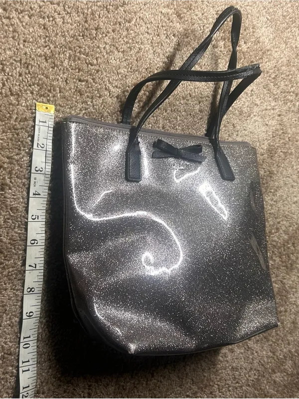 Kate Spade Sparkle Bow Tote Bag in Silver glitter tote - Image 2