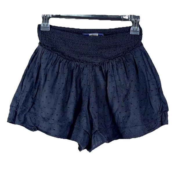 Hollister Black Smocked Skirty Shorts Small Swiss Dot Flowy Coquette Boho Pocket - Image 2