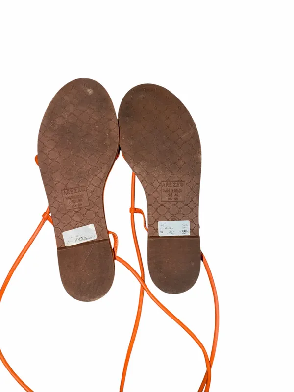 Arezzo Orange Leather Strappy Lace-Up Women's Sandals Size 38 - Image 5