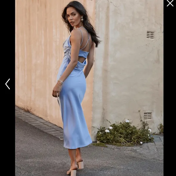 Soft Petal Midi Dress w Cowl Neck & Crossover Back - Image 3
