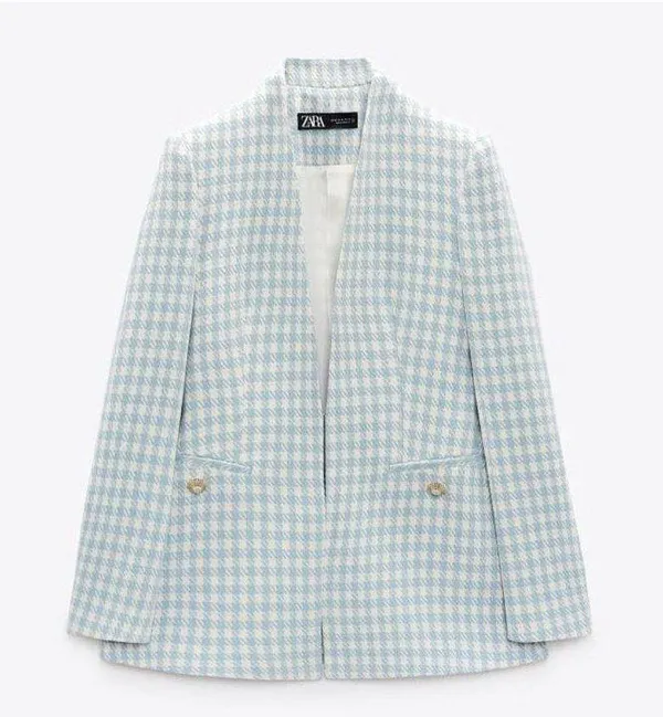 ZARA houndstooth lapelless blazer - Image 2