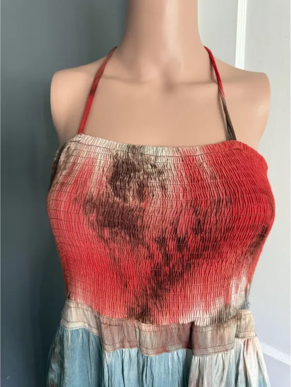 Bohemian Tie-Dye Halter Maxi Dress with Smocked Bodice - Image 3