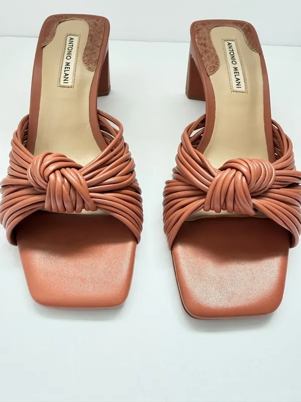 Antonio Melani Leather Knot Strap mule block Heel Slide Sandals‎ 6.5 Chic Summer - Image 7