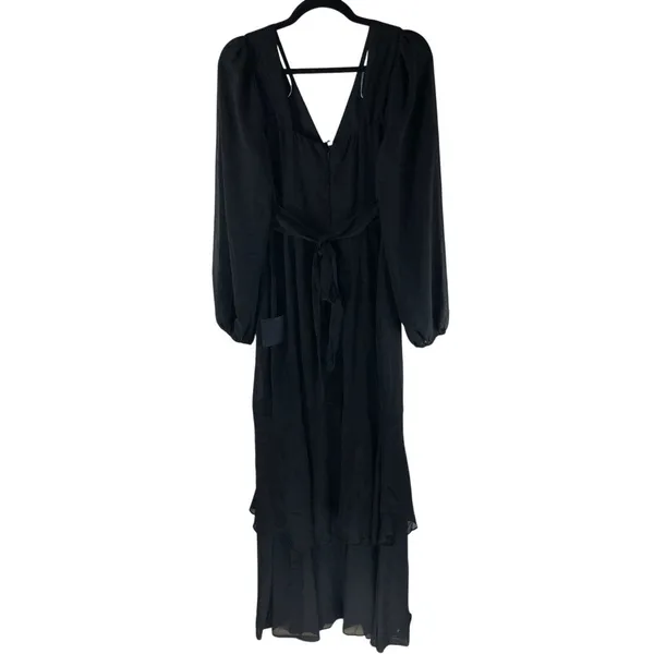 Lulus Tier Elegance Black Long Sleeve Tiered Maxi Dress Slit V Neck L - Image 2