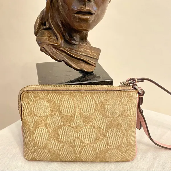 Coach Signature Pink and Tan Wristlet - Image 2