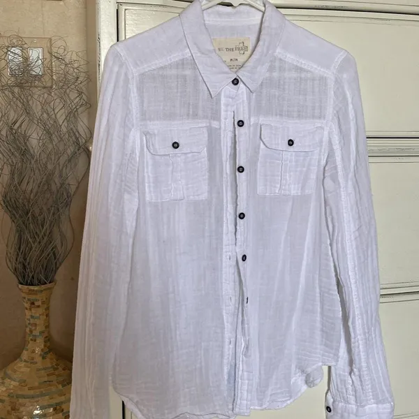 Free People We The Free White Cotton Gauze Button Down Shirt M - Image 4