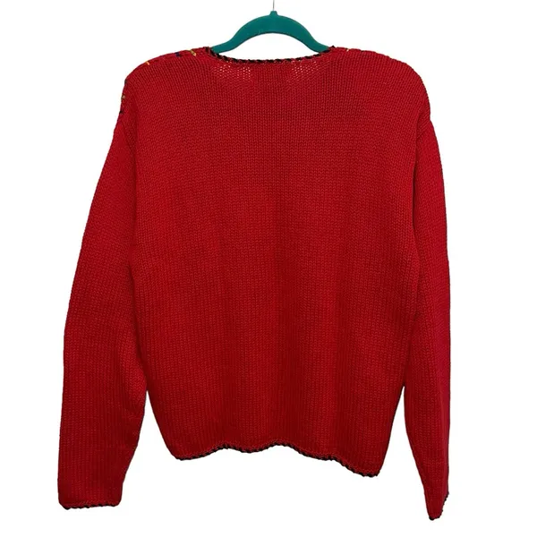 Vintage Lisa International Colorful Striped Knit Cardigan‎ Medium Red Button - Image 3