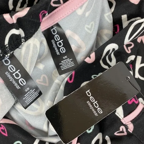Bebe Black Logo Print Pajama PJ Shorts & Short Sleeve Top SET 3X NEW - Image 6