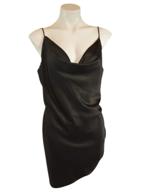 Topshop Black Satin Slip Dress Ruched Side Cowl Neck US 14 - Image 2