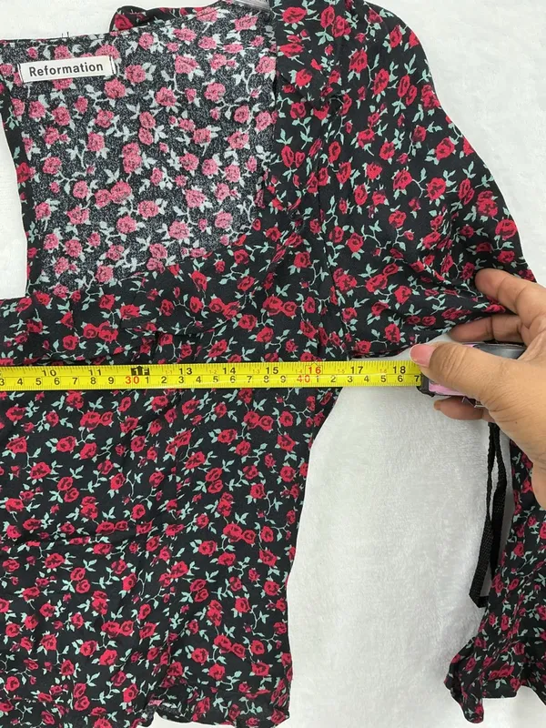 Reformation Black Square-Neck Floral Smocked Top 787 - Image 5