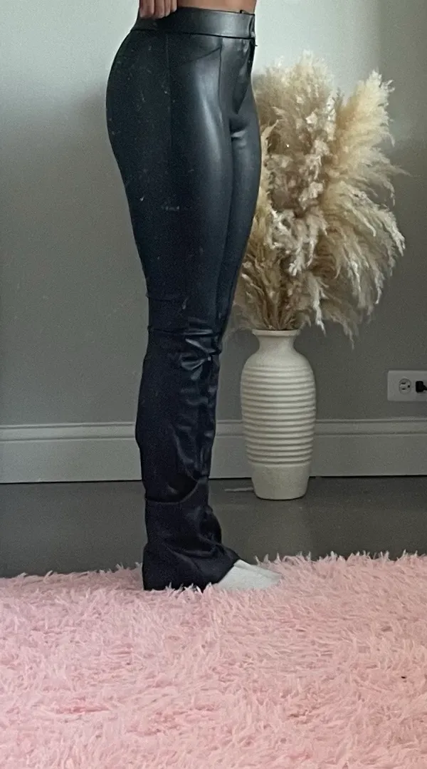 Leather ZARA Faux Pants Black High-Rise - Image 3