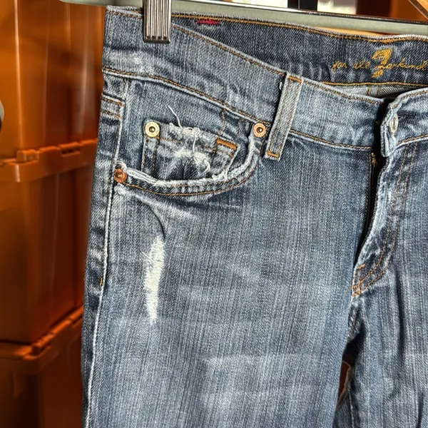 7 For All Mankind Bootcut Jeans Size 28 Distressed Low Rise Medium Wash Denim - Image 4