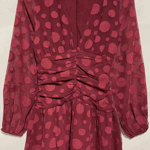 ASOS New Design V-Neck Ruched Waist Long Sleeve Skater Mini Dress Oxblood Size 0 - Image 9