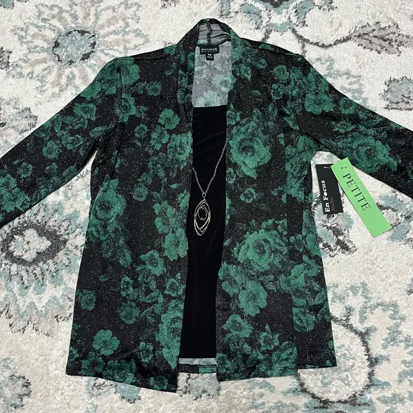 NWT PM Enfocus Petite Women’s Sparkly Floral Blouse Shirt Top Accessory Formal - Image 3